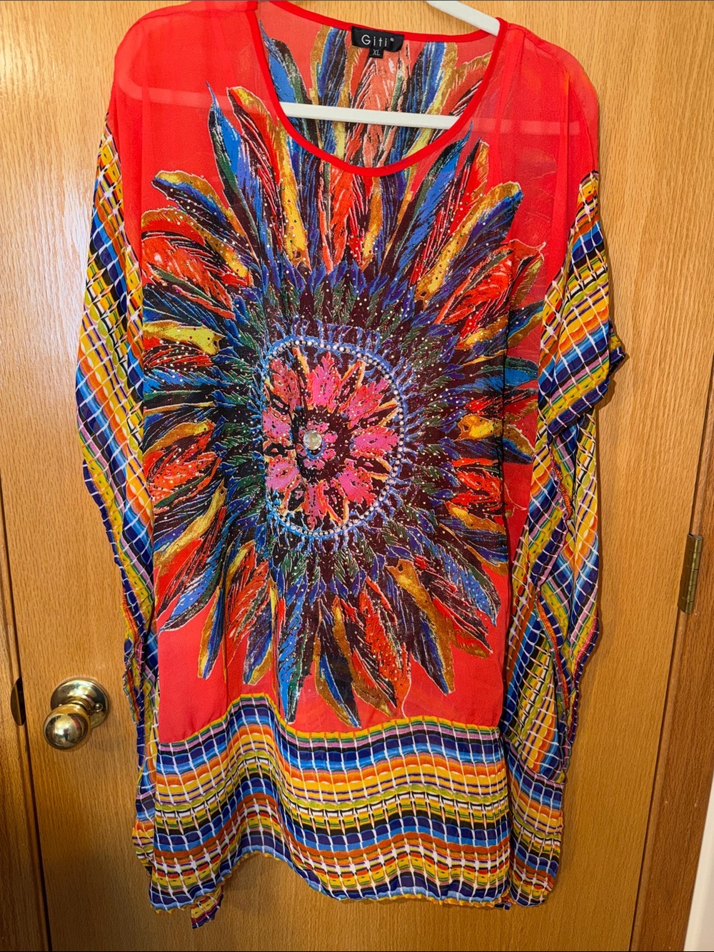 Coral Multicolor Floral Sheer Tunic Top